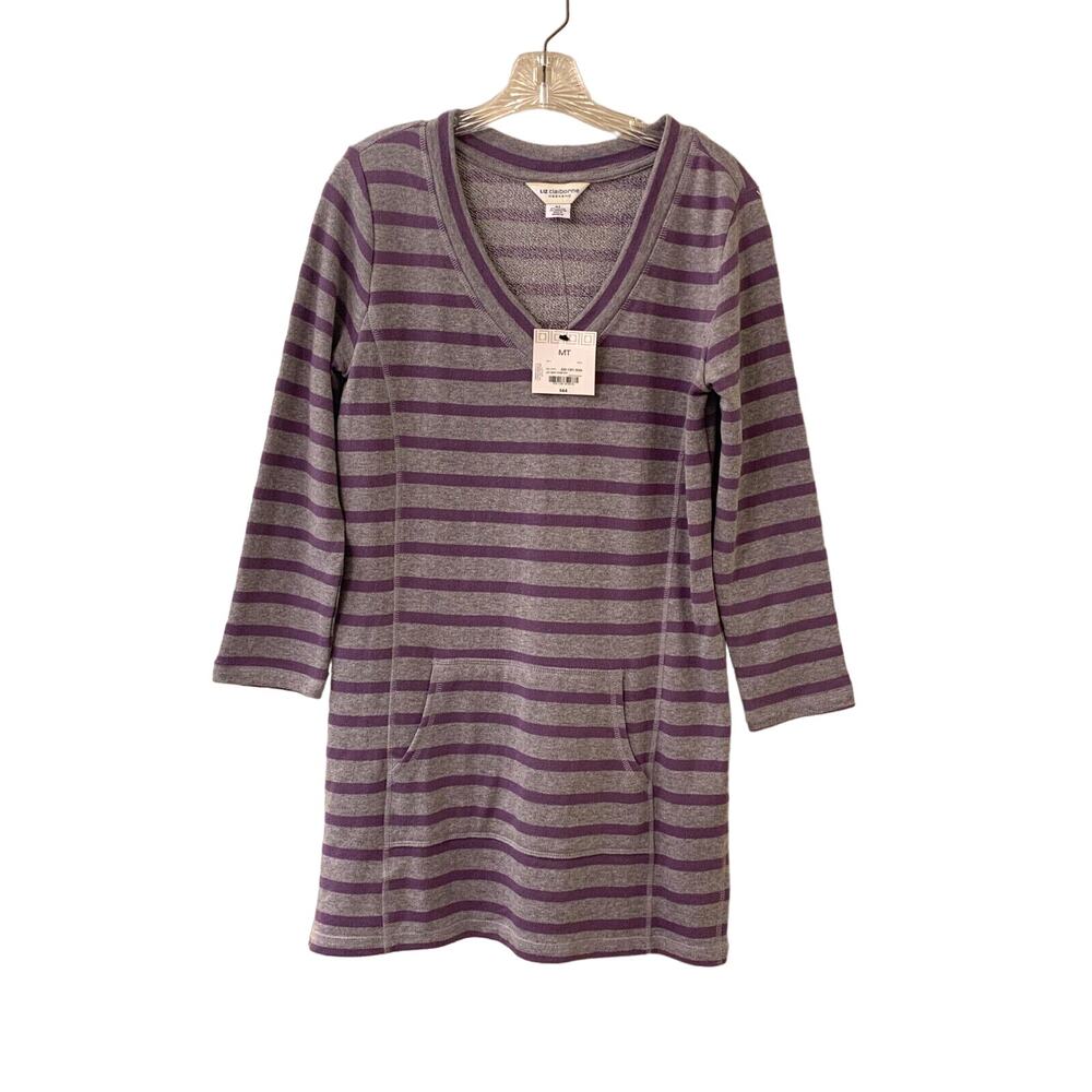 Liz Claiborne Weekend Long Sleeve Front Pocket Pullover, Grey & Purple, Size M